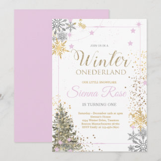 WINTER ONEderland Silver Pink & Gold 1. Geburtstag Einladung