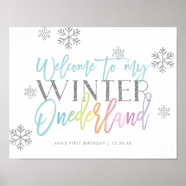Winter ONEderland Silver Rainbow Begrüßungszeichen Poster (Vorne)