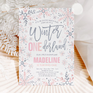 Winter ONEderland Silver Snowflake 1. Geburtstag Einladung