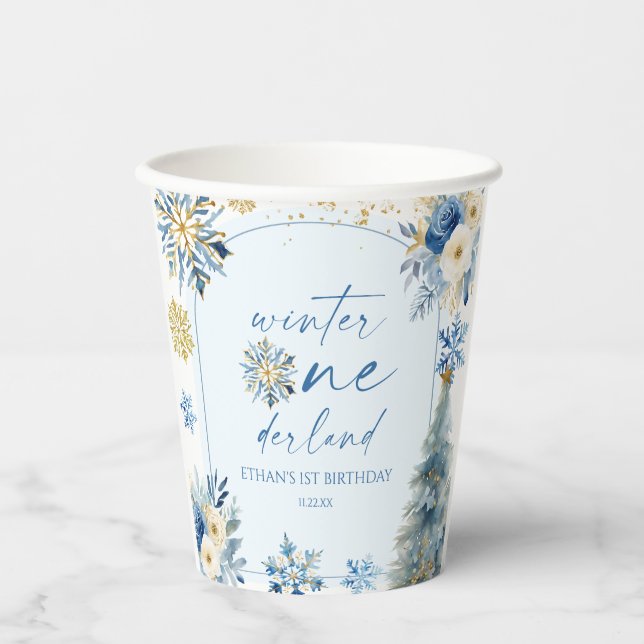 Winter Onederland Snowflake 1. Geburtstag Party Pappbecher (Vorderseite)