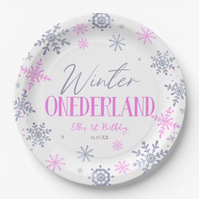 Winter ONEderland Snowflake 1. Geburtstag Party Pappteller (Vorderseite)