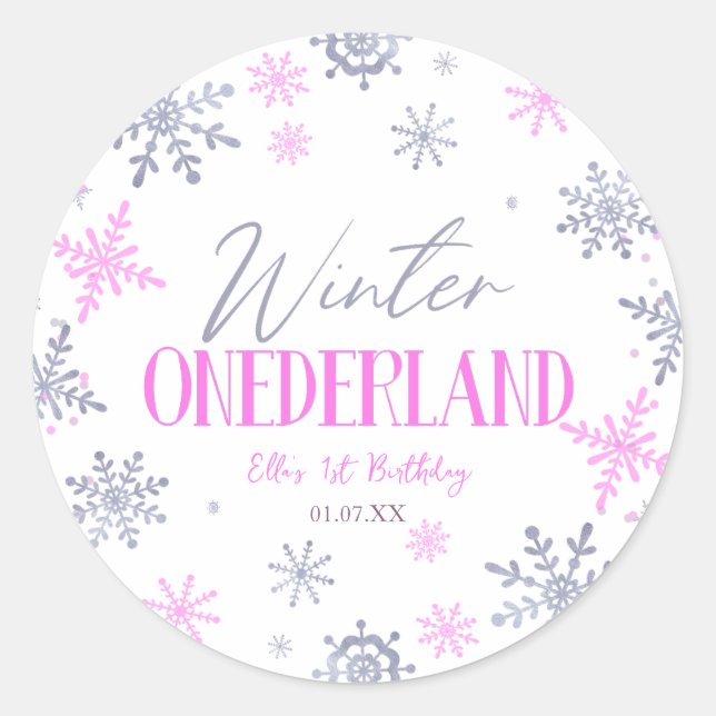 Winter ONEderland Snowflake 1. Geburtstag Party Runder Aufkleber (Vorderseite)