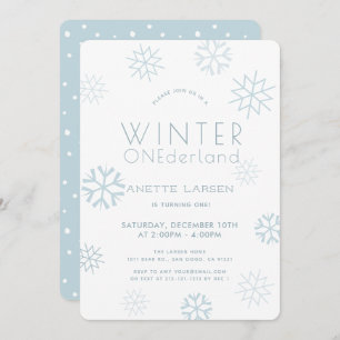 Winter Onederland Snowflake Blue 1. Geburtstag Einladung