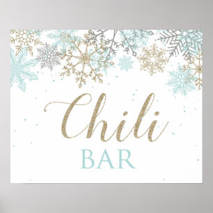 Winter Onederland Snowflake Chili Bar Sign Poster