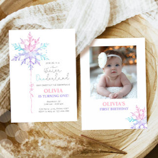 Winter ONEderland Snowflake Girl Erster Geburtstag Einladung