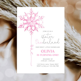 Winter ONEderland Snowflake Girl Erster Geburtstag Einladung