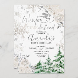 Winter Onederland Snowflake White Floral Geburtsta Einladung