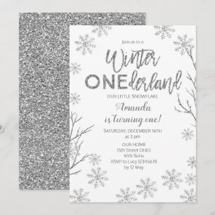 Winter ONEderland Snowflakes Birthday Einladung