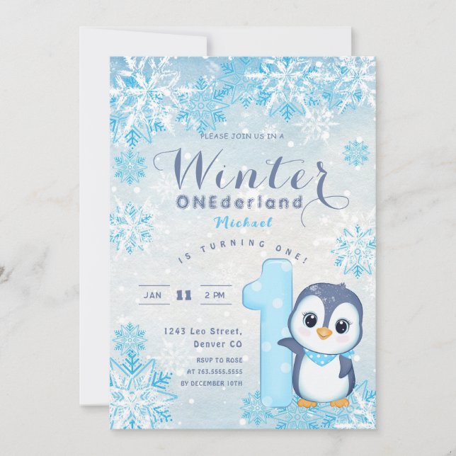Winter Onederland Snowflakes Blue Boy 1. Geburtsta (Vorderseite)