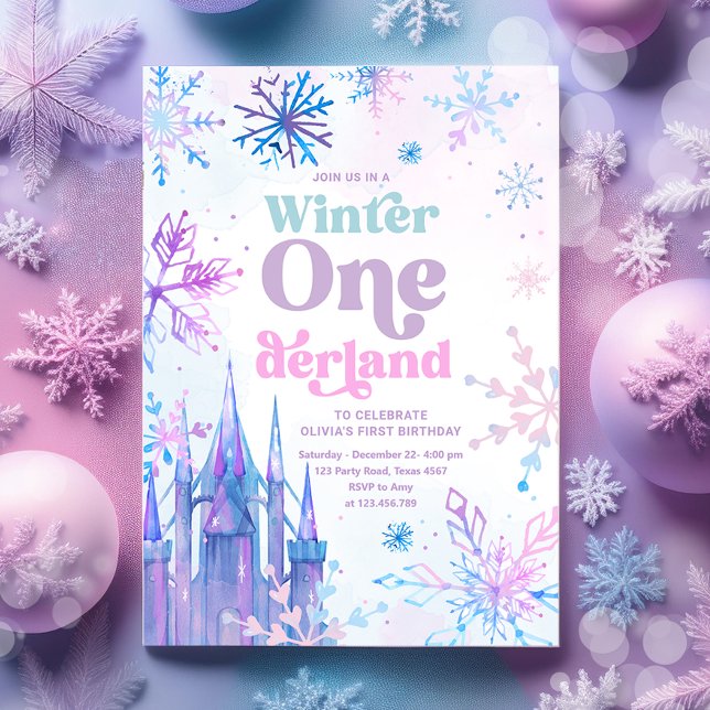 Winter Onederland Snowflakes Burg Girl del Malcant Einladung (Von Creator hochgeladen)