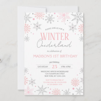 Winter Onederland Snowflakes Erster Geburtstag Einladung