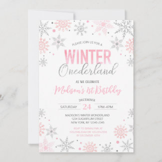 Winter Onederland Snowflakes Erster Geburtstag Einladung