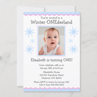 Winter Onederland Snowflakes Foto Geburtstagsparty Einladung