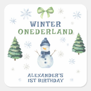 Winter Onederland Snowman 1. Geburtstag Quadratischer Aufkleber
