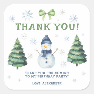 Winter Onederland Snowman Geburtstag Danke Quadratischer Aufkleber