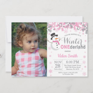 Winter Onederland Snowman Girl 1. Geburtstag Foto Einladung