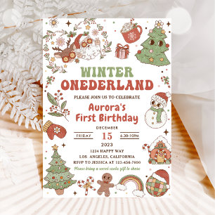 Winter Onederland Süße Groovy Weihnachtsmann Gebur Einladung