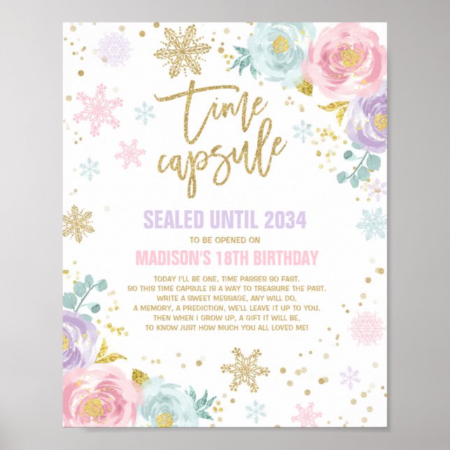 Winter ONEderland Time Kapsel Rosa und Gold Poster (Vorne)