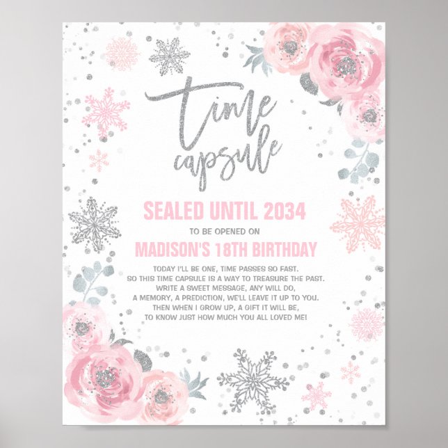 Winter ONEderland Time Kapsel Rosa und Silber Poster (Vorne)