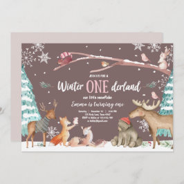 Winter ONEderland Wald Rosa Geburtstag Einladung