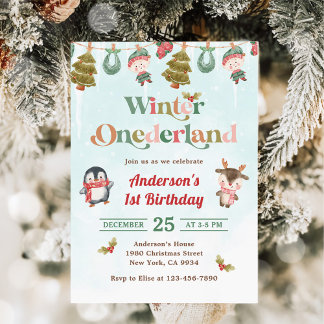 Winter Onederland Weihnachten 1. Geburtstag Party Einladung