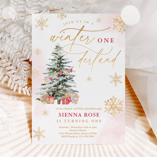 Winter Onederland Weihnachten Rot & Gold Geburtsta Einladung (Von Creator hochgeladen)