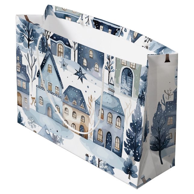 Winter Onederland Weihnachtshäuser Geburtstag Große Geschenktüte (Rückseite Schrägansicht)