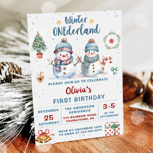Winter Onederland Weihnachtsschneemann Geburtstag Einladung