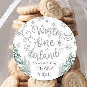 Winter ONEderland Winterwald 1. Geburtstag Runder Aufkleber