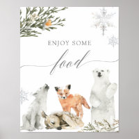 Winter Onederland Woodland Animal Food Sign