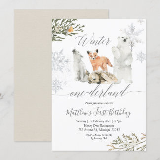 Winter Onederland Woodland Animal Geburtstag Einladung