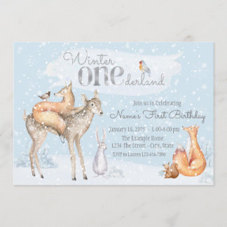 Winter ONEderland Woodland Boy Girl Erster Geburts Einladung