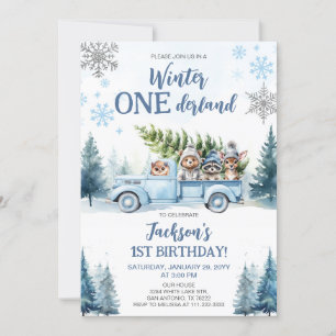 Winter Onederland Woodland Tiere 1. Geburtstag Einladung