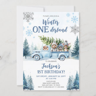 Winter Onederland Woodland Tiere 1. Geburtstag Einladung