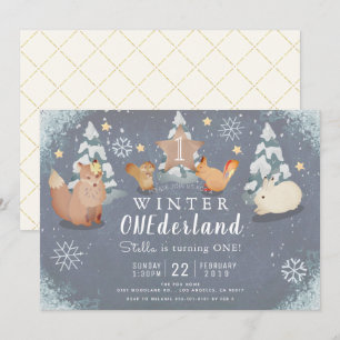 Winter Onederland Woodland Tiere 1. Geburtstag Einladung