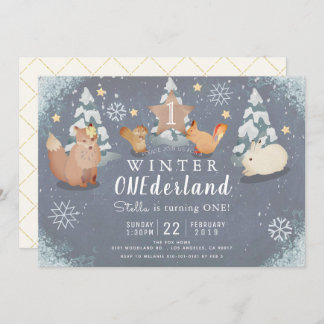 Winter Onederland Woodland Tiere 1. Geburtstag Einladung