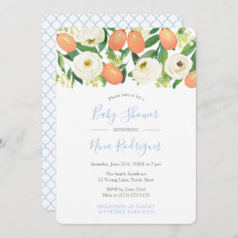 Winter Orange Baby Blue White Boy Baby Dusche Einladung