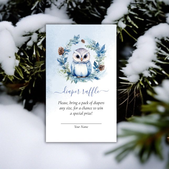 Winter Owl Baby Duschdusche Windeln Raffle Begleitkarte (Winter Owl Baby Shower Diaper Raffle Enclosure Card)