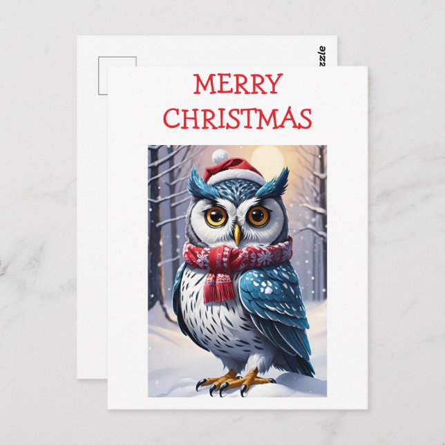 Winter Owl Christmas Wishes Postkarte (Vorne/Hinten)