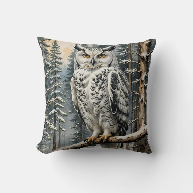 Winter Owl Throw Kissen (Vorderseite)