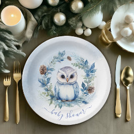 Winter Owl Watercolor Kinderdusche Pappteller