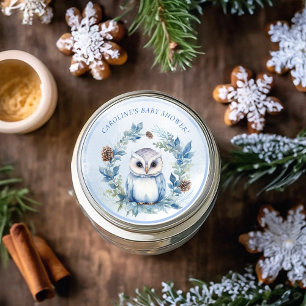 Winter Owl Watercolor Kinderdusche Runder Aufkleber