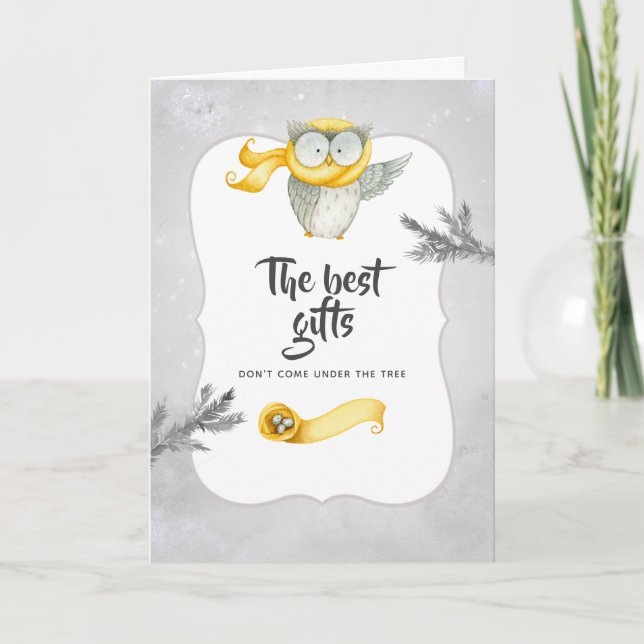 Winter Owl Weihnachtskind erwartet Foto Ankündigung (Vorderseite)