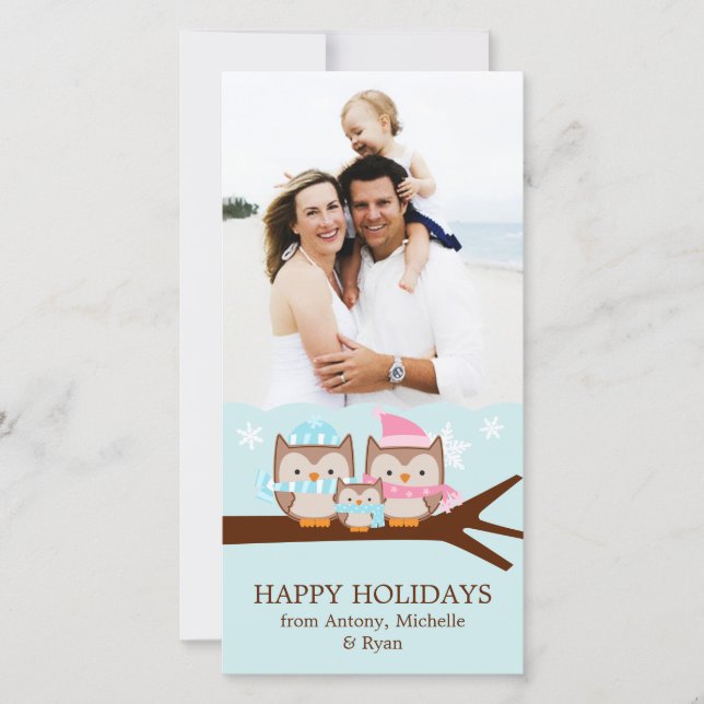 Winter Owls Family Feiertagskarte (Vorderseite)