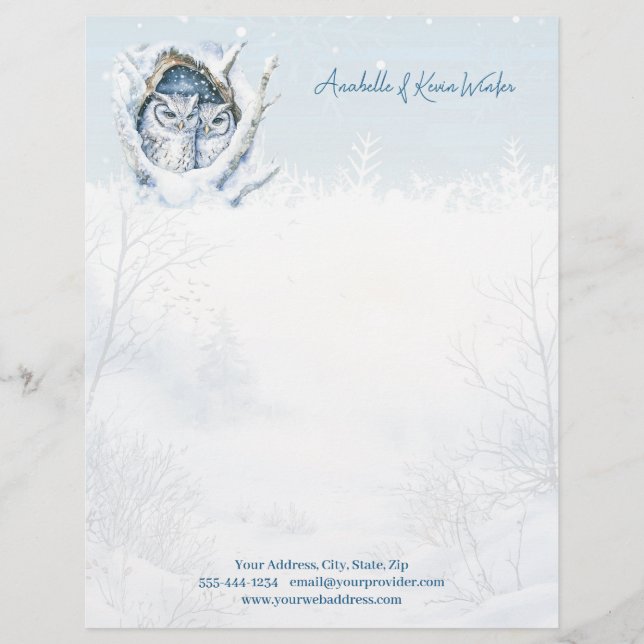 Winter Owls Schneeflocken Letterhead Briefbogen (Vorderseite)