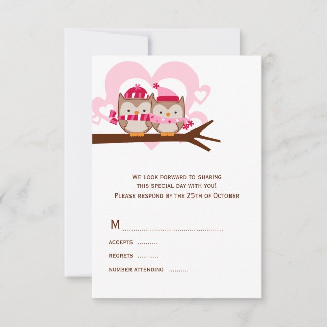 Winter Owls Wedding RSVP Cards (Vorderseite)