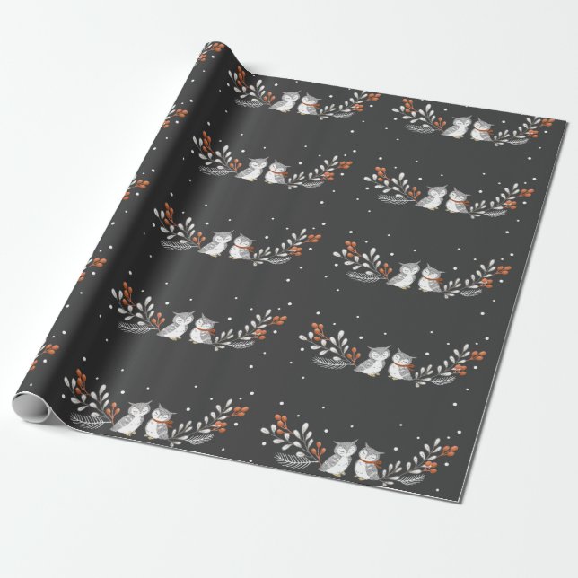 Winter Owls Wrapping Paper Geschenkpapier (Ungerollt)