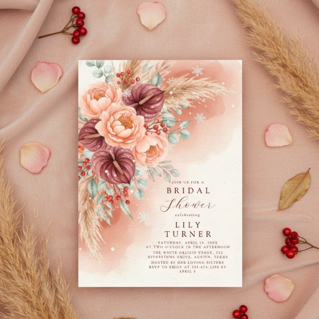 Winter Pampas Floral Bridal Shower Invitation Card Einladung (Winter Pampas Floral Bridal Shower Invitation Card)