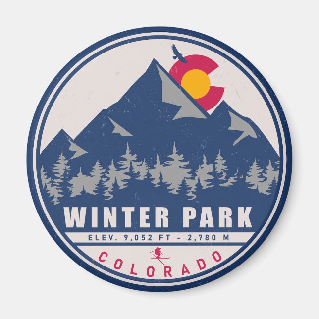 Winter Park Colorado Retro Sunset Souvenirs 80er Magnet (Vorne)