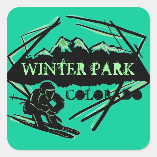 Winter Park Colorado Skilift Grün Bergsticker Quadratischer Aufkleber (Vorderseite)